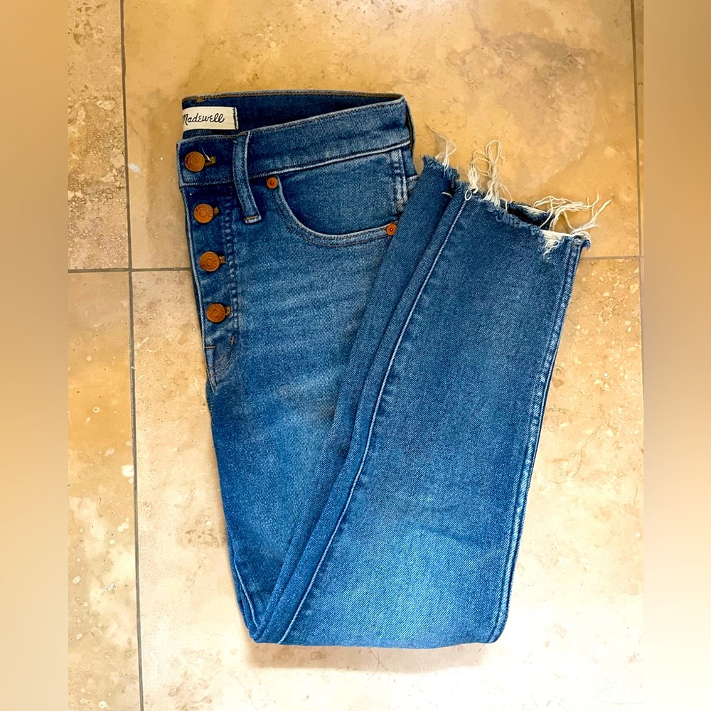 Madewell petite blue Jean raw hem button fly